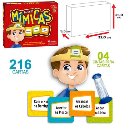 JOGO FAZENDO MIMICAS COM 216 CARTAS + 1 AMPULHETA E 4 CINTAS NA CAIXA