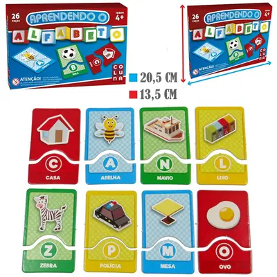 JOGO APRENDENDO O ALFABETO COM 26 PECAS NA CAIXA