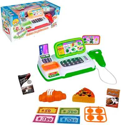 CAIXA REGISTRADORA COM SOM + LUZ E ACESSORIOS SUPER MERCADINHO A PILHA 13 PECAS WELLKIDS