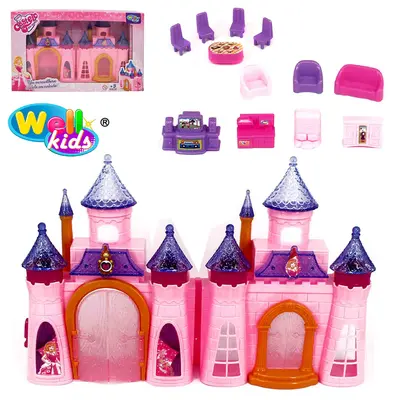 CASA / CASINHA CASTELO DOS SONHOS COM MOVEIS E ACESSORIOS + SOM E LUZ A BATERIA 16 PECAS WELLKIDS