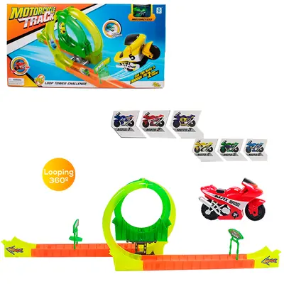 MOTO A FRICCAO COM PISTA 2 LOOPING MOTORCYCLE TRACK 360º 25 PECAS