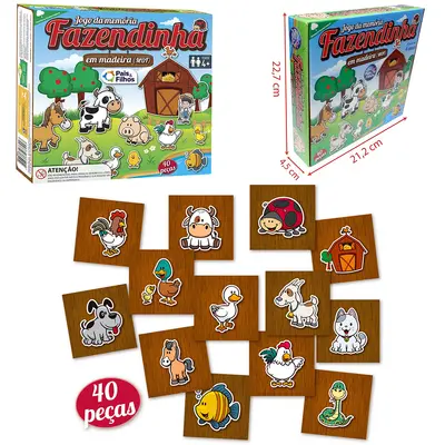 JOGO DA MEMORIA DE MADEIRA FAZENDINHA COM 40 PECAS NA CAIXA