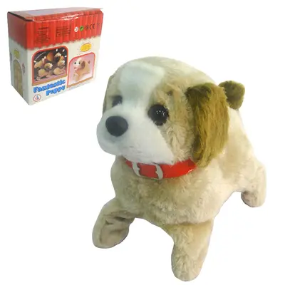 CACHORRO DE PELUCIA COM MOVIMENTO CAMBALHOTA + SOM A PILHA