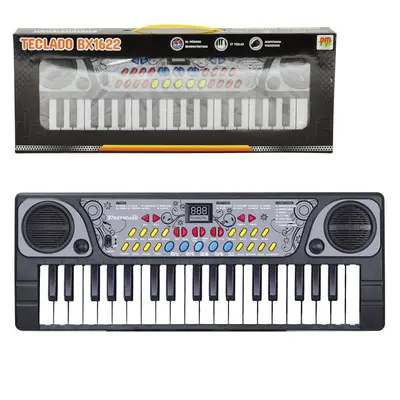 TECLADO / PIANO MUSICAL INFANTIL COM MICROFONE PRETO BX1622 A PILHA