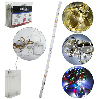 ENFEITE LUMINOSO FITA AUTOADESIVO COM 120 LEDS 2M A PILHA
