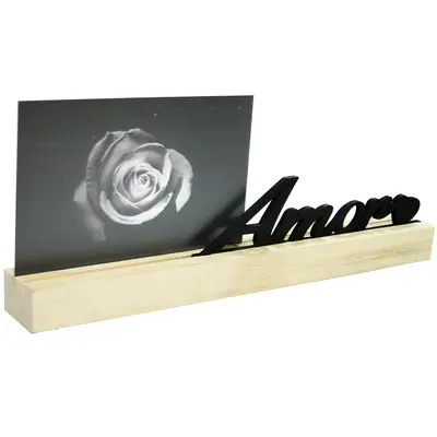 PORTA RETRATO 10X15 COM BASE DE MADEIRA MDF AMOR 30X11,5X4CM