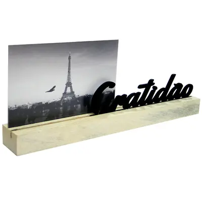 PORTA RETRATO 10X15 COM BASE DE MADEIRA MDF GRATIDAO 30X11,5X4CM
