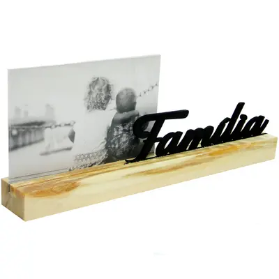 PORTA RETRATO 10X15 COM BASE DE MADEIRA MDF FAMILIA 30X11,5X4CM