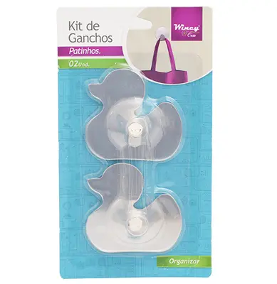 CABIDE GANCHO DE INOX PATO AUTOADESIVO COM 2 PECAS 6,5X6CM