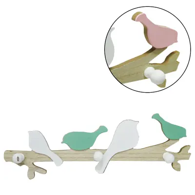 PORTA CHAVE / CABIDEIRO DE MADEIRA MDF PASSARO COM 3 GANCHOS COLORS 34X10,5CM