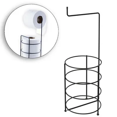 SUPORTE PORTA PAPEL HIGIENICO DE PISO ARAMADO PARA 3 ROLOS BLACK 39,5X17X13CM DE Ø