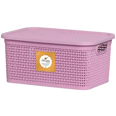 CESTO CAIXA ORGANIZADOR DE PLASTICO RETANGULAR COM TAMPA + ALCA ROSA NATURALLE 15L 38,7X26,2X19CM