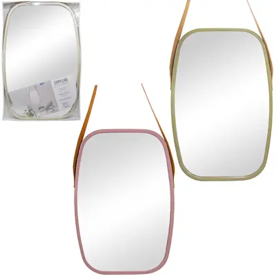 ESPELHO DE PENDURAR EMOLDURADO OVAL DECORATIVO METALIZADO + ALCA 64,8X42,8CM