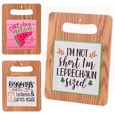 ENFEITE / TABUA DE CORTE DE MADEIRA MDF / PORCELANA FRASES 25X20CM