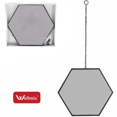 ESPELHO DE PENDURAR EMOLDURADO HEXAGONAL DECORATIVO + ALCA CORRENTE RUBI BLACK 23X22CM
