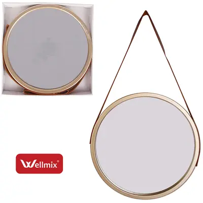ESPELHO DE PENDURAR EMOLDURADO REDONDO DECORATIVO + ALCA LUXUS CHAMPAGNE 33CM DE Ø
