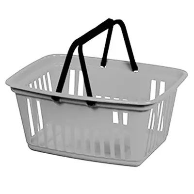 CESTA DE PLASTICO RETANGULAR PARA COMPRAS COM ALCA MERCADO CINZA / PRATA 46,5X35X21,5CM