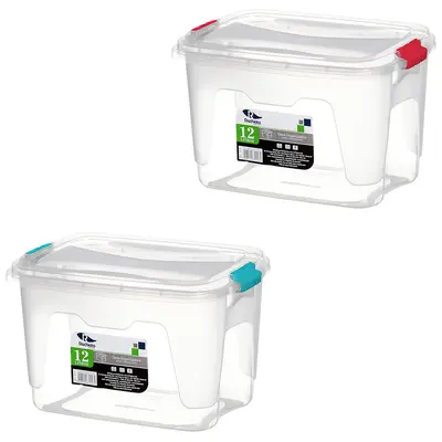 CAIXA ORGANIZADOR CONTAINER DE PLASTICO RETANGULAR COM TRAVA COLORS 12L 36X25X23CM