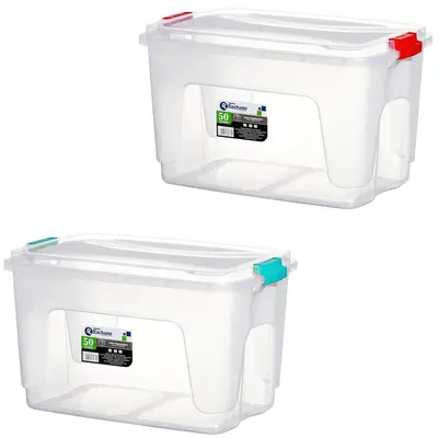 CAIXA ORGANIZADOR CONTAINER DE PLASTICO RETANGULAR COM TRAVA COLORS 50L 59X38X34CM