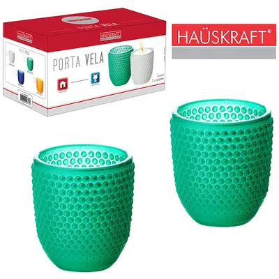 PORTA VELA / CASTICAL DE CRISTAL REDONDO VERDE HAUSKRAFT 2 PECAS 7,5X7CM DE Ø