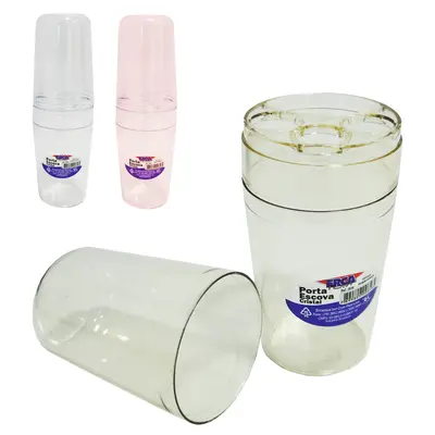 PORTA ESCOVA DENTAL DE PIA DE ACRILICO CRISTAL COM TAMPA 22X7CM DE Ø