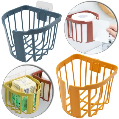 SUPORTE PORTA PAPEL HIGIENICO DE PAREDE DE PLASTICO COM AUTOADESIVO 13,5X13,5X11CM