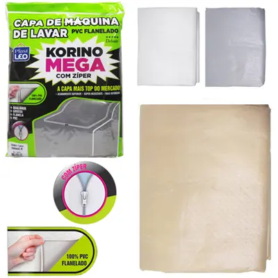 CAPA DE PVC FLANELADO PARA MAQUINA DE LAVAR KORINO MEGA DELUXE COM ZIPER GG 105X74X67CM