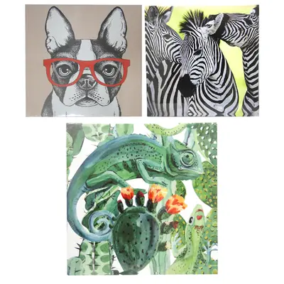 QUADRO DECORATIVO 30X30CM TELA CANVAS ANIMAIS COM MOLDURA DE MADEIRA MDF
