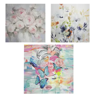 QUADRO DECORATIVO 60X60CM TELA CANVAS FLORES COM MOLDURA DE MADEIRA MDF