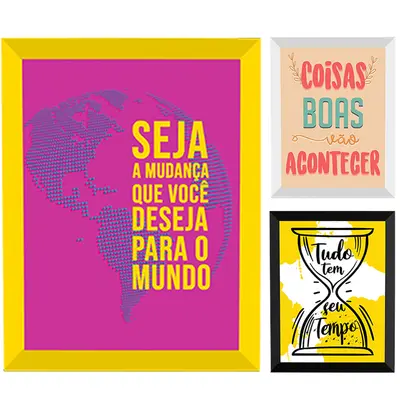 QUADRO DECORATIVO 20X25CM COM MOLDURA DE PLASTICO FRASES COLORS