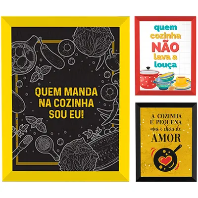 QUADRO DECORATIVO 20X25CM COM MOLDURA DE PLASTICO FRASES COZINHA COLORS