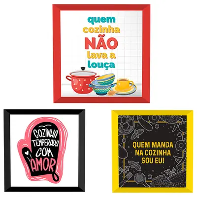 QUADRO DECORATIVO 25X25CM COM MOLDURA DE PLASTICO FRASES COZINHA COLORS