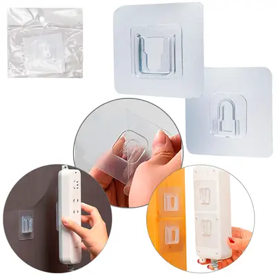 CABIDE GANCHO DE PLASTICO QUADRADO AUTOADESIVO TRANSPARENTE MACHO E FEMEA COM 2 PECAS 6CM NA SOLAPA