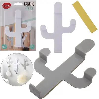 CABIDE GANCHO DE PLASTICO CACTO COM 4 GANCHOS AUTOADESIVO COLORS 13X9CM NA CARTELA