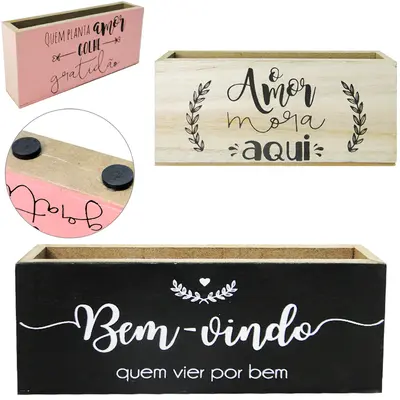 PORTA CHAVE DE MADEIRA MDF MAGNETICO FRASES SORTIDAS 16X7X3CM