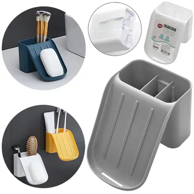 ORGANIZADOR / SABONETEIRA / PORTA ESCOVA DE PIA / PAREDE PLASTICO 3 VENTOSAS + AUTOADESIVO 14,5X10,3X9,3CM