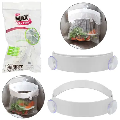 SUPORTE DE PLASTICO RETRATIL PARA SACO DE LIXO DE PIA COM VENTOSA MAX CLEAN 16X12,5X4CM NA SOLAPA