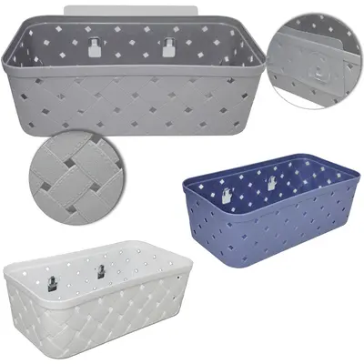 ORGANIZADOR DE PLASTICO RETANGULAR DE PAREDE MULTIUSO AUTOADESIVO 22X12X7,5CM