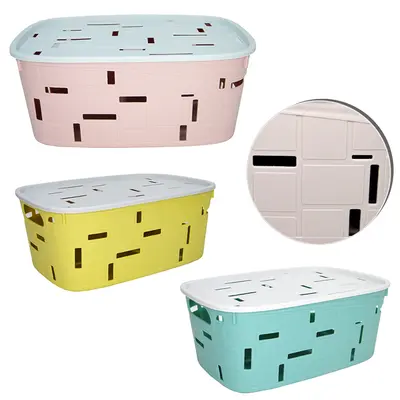 CESTO CAIXA ORGANIZADOR DE PLASTICO RETANGULAR VAZADO COM TAMPA + ALCA COLORS 25X17X10CM