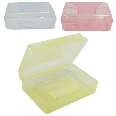 SABONETEIRA DE PIA DE PLASTICO RETANGULAR COM TRAVA + TAMPA TRANSCOLOR 10,5X7,5X4CM
