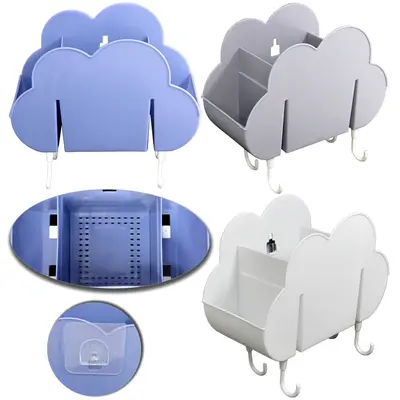 SUPORTE ORGANIZADOR MULTIUSO DE PLASTICO AUTOADESIVO COM 4 GANCHOS 20X13,5X9,5CM