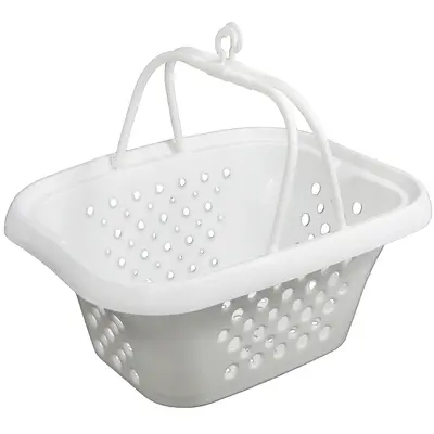 CESTA DE PLASTICO PARA PRENDEDOR RETANGULAR COM ALCA BRANCO 24X18,8X11CM