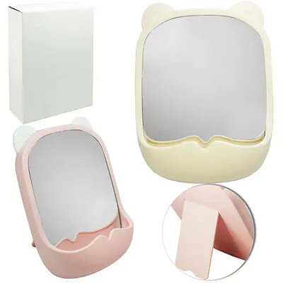 ESPELHO DE MESA / PENDURAR RETANGULAR COM MOLDURA DE PLASTICO GATINHO + PORTA JOIAS