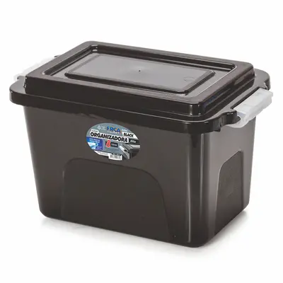 CAIXA ORGANIZADOR CONTAINER DE PLASTICO ALTA BLACK COM TAMPA + TRAVA E ALCA 8L