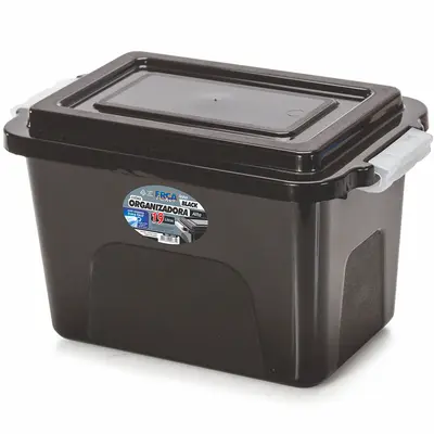 CAIXA ORGANIZADOR CONTAINER DE PLASTICO ALTA BLACK COM TAMPA + TRAVA E ALCA 19L