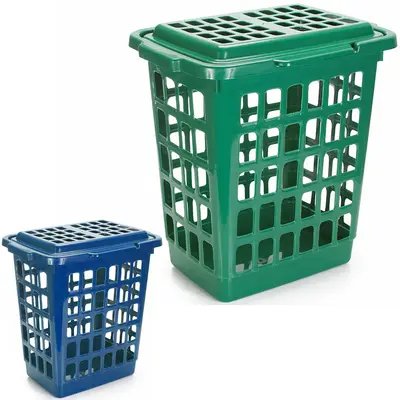 CESTO TELADO DE PLASTICO RETANGULAR PARA ROUPA COM ALCA + TAMPA 30L 45X41X30CM