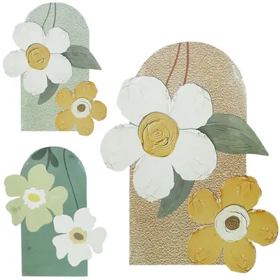 ENFEITE PLACA DE MADEIRA FLORES 37,8X29,8CM