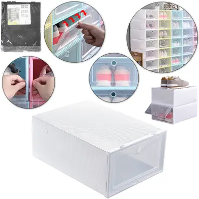 CAIXA ORGANIZADOR PARA SAPATOS / SAPATEIRA DE PLASTICO RETANGULAR EMPILHAVEL COM TAMPA 35X23X14