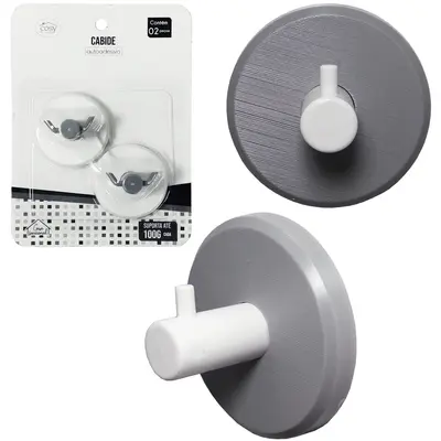 CABIDE GANCHO DE PLASTICO REDONDO AUTOADESIVO COM 2 PECAS 5CM DE Ø