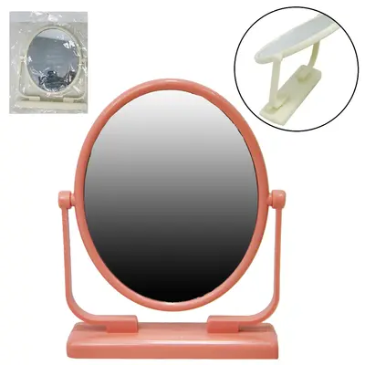 ESPELHO DE MESA OVAL DUPLA FACE COM BASE DE PLASTICO COLORS 13X10,5CM